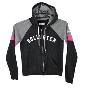 Womens Hollister Black Gray Pink Hooded Jacket Full Zip Cotton Blend Size M